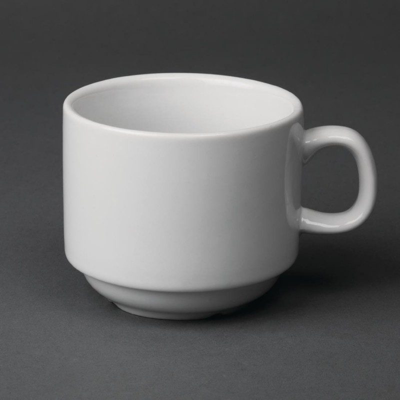 Tasse à thé empilable blanche whiteware Olympia 200ml (Lot de 12) CB467 Olympia Tasse à thé empilable blanche whiteware Olympia 200ml (Lot de 12) CB467 Olympia