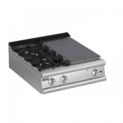 Plaque de cuisson top 2 feux vifs gaz avec une demie plaque coup de feu Gamme 700 Baron 70QTPMG801SX