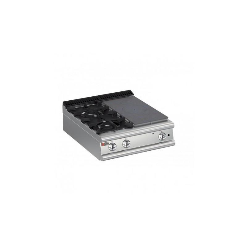 Plaque de cuisson top 2 feux vifs gaz avec une demie plaque coup de feu Gamme 700 Baron 70QTPMG801SX Plaque de cuisson top 2 feux vifs gaz avec une demie plaque coup de feu Gamme 700 Baron 70QTPMG801SX