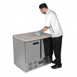 TABLE RÉFRIGÉRÉE POSITIVE PLAN DE TRAVAIL EN MARBRE POLAR SÉRIE G 2 PORTES 240L CL108