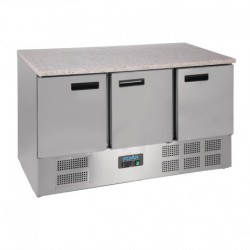 TABLE RÉFRIGÉRÉE POSITIVE PLAN DE TRAVAIL EN MARBRE POLAR SÉRIE G 3 PORTES 368L CL109