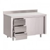 Table placard inox avec dosseret 3 tiroirs à gauche et portes coulissantes Gastro M 850x1800x700mm