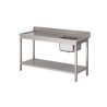 Table d'entrée lave-vaisselle inox avec bac à droite dosseret et tablette inférieure Gastro M 850x1400x700mm