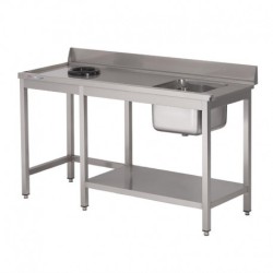 Table d'entrée lave-vaisselle inox avec bac à droite TVO dosseret et tablette inférieure Gastro M 850x1000x700mm