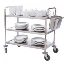 3 NIVEAUX - GRAND CHARIOT DE DÉBARRASSAGE EN ACIER INOXYDABLE VOGUE F995