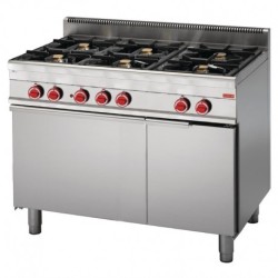 FOURNEAU 6 FEUX SUR FOUR ÉLECTRIQUE À CONVECTION AVEC PLACARD OUVERT GASTRO M 65/110CFGE GN049