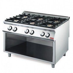 FOURNEAU GAZ 6 FEUX VIFS GASTRO M 700 SUR PLACARD OUVERT GN082