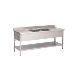 Plonge inox avec étagère basse Gastro M 2 bacs au centre 200 x 70 x 85 cm GN204 Gastro M