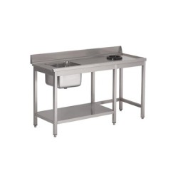 Table d'entrée lave-vaisselle inox avec bac à gauche TVO dosseret et tablette inférieure Gastro M 850x1000x700mm