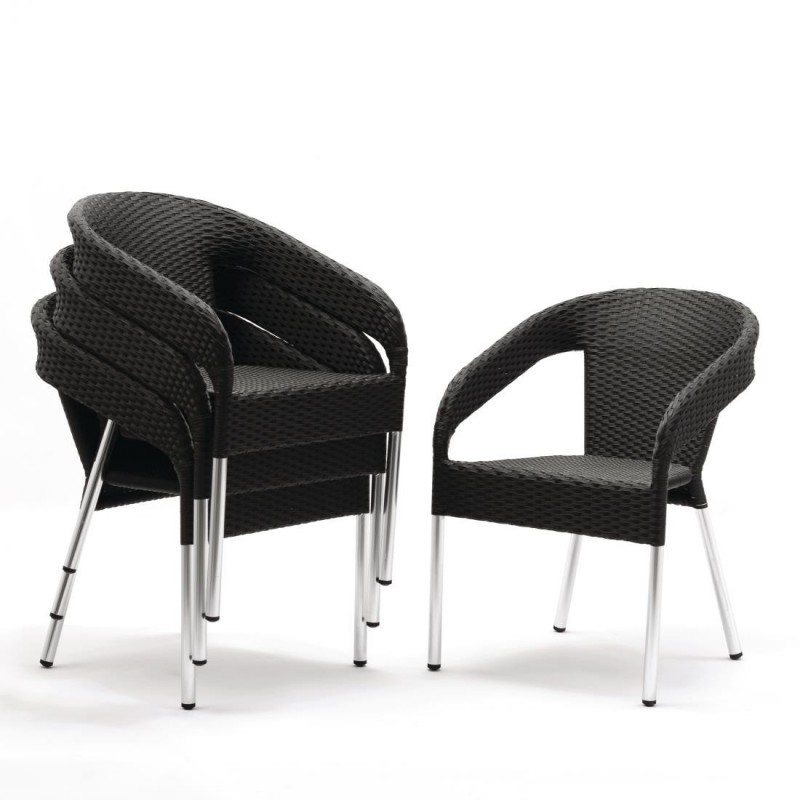 Fauteuils enveloppants bistro en rotin PE anthracite Bolero (lot de 4) CG223 Bolero Fauteuils enveloppants bistro en rotin PE anthracite Bolero (lot de 4) CG223 Bolero