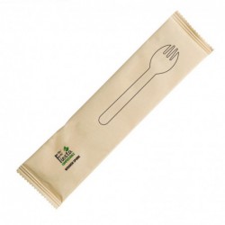 Cuillères-fourchettes en bois emballées individuellement Fiesta Compostable (lot de 500) CH086 Fiesta Compostable