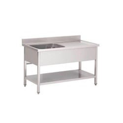 Plonge inox avec étagère basse Gastro M 1 bac à gauche 140 x 70 x 85 cm GN201 Gastro M