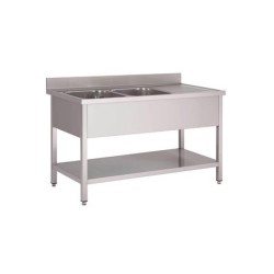 Plonge inox avec étagère basse Gastro M 2 bacs à gauche 160 x 70 x 85 cm GN203 Gastro M