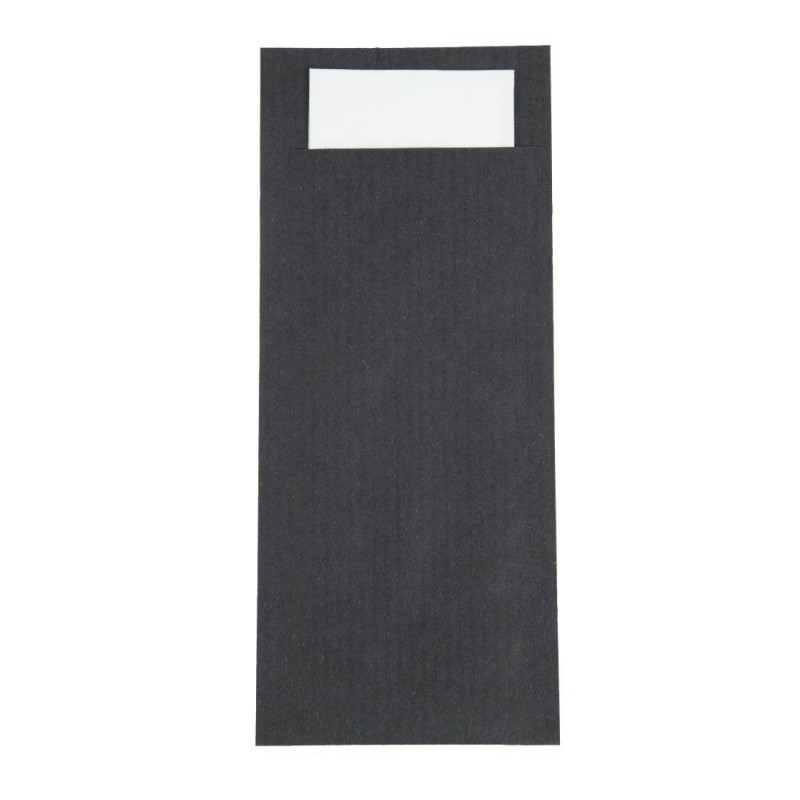 Pochettes à couverts noires avec serviette blanches Europochette (lot de 500) CK236 Europochette Pochettes à couverts noires avec serviette blanches Europochette (lot de 500) CK236 Europochette