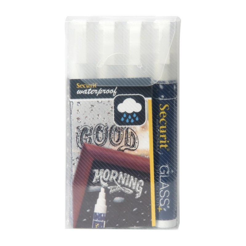 Marqueurs craie waterproof Securit (verre+ ardoise) pointe 2-6mm blancs (lot de 4) CK295 Securit Marqueurs craie waterproof Securit (verre+ ardoise) pointe 2-6mm blancs (lot de 4) CK295 Securit