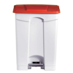 POUBELLE BLANCHE POLYPROPYLENE 90L COUVERCLE ROUGE DIFP90R L2G