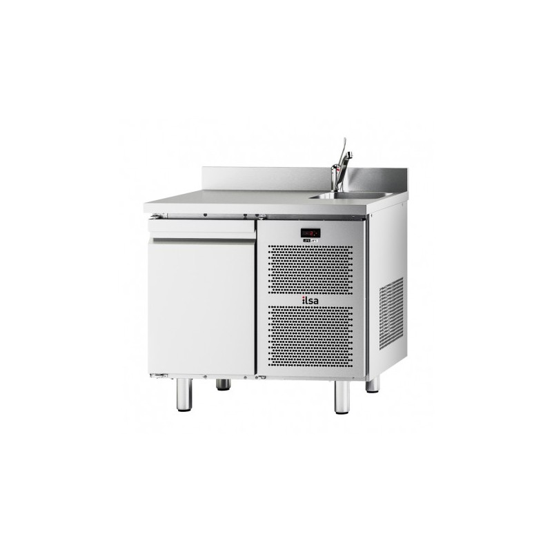 TABLE RÉFRIGÉRÉE NEOS GN 1/1 - 1 PORTE PLEINE - AVEC ÉVIER - POSITIVE -2/+8°C TGA71PEV FURNOTEL