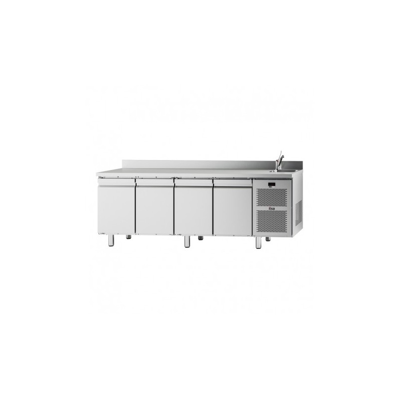 TABLE RÉFRIGÉRÉE NEOS GN 1/1 - 4 PORTES PLEINES - AVEC ÉVIER - POSITIVE -2/+8°C TGA74PEV FURNOTEL
