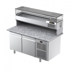 TABLE À PIZZA AVEC DESSUS GRANIT - 2 PORTES PLEINES -  POSITIVE 0/+15°C TPIZ2P FURNOTEL