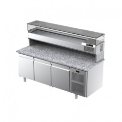TABLE À PIZZA AVEC DESSUS GRANIT - 3 PORTES PLEINES -  POSITIVE 0/+15°C TPIZ3P FURNOTEL