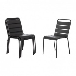 Chaise à lattes en acier Bolero grise lot de 4 CS727 Bolero