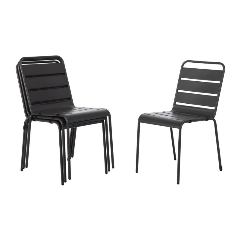 Chaise à lattes en acier Bolero grise lot de 4 CS727 Bolero Chaise à lattes en acier Bolero grise lot de 4 CS727 Bolero