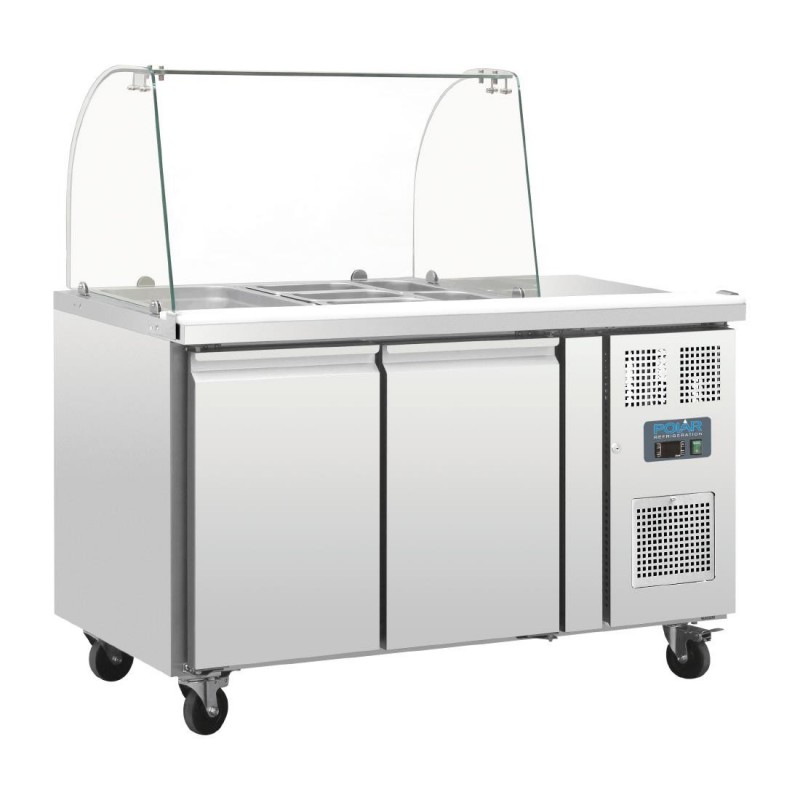 Comptoir de préparation réfrigéré GN avec pare-haleine Polar Série U 2 portes CT393 Polar Comptoir de préparation réfrigéré GN avec pare-haleine Polar Série U 2 portes CT393 Polar