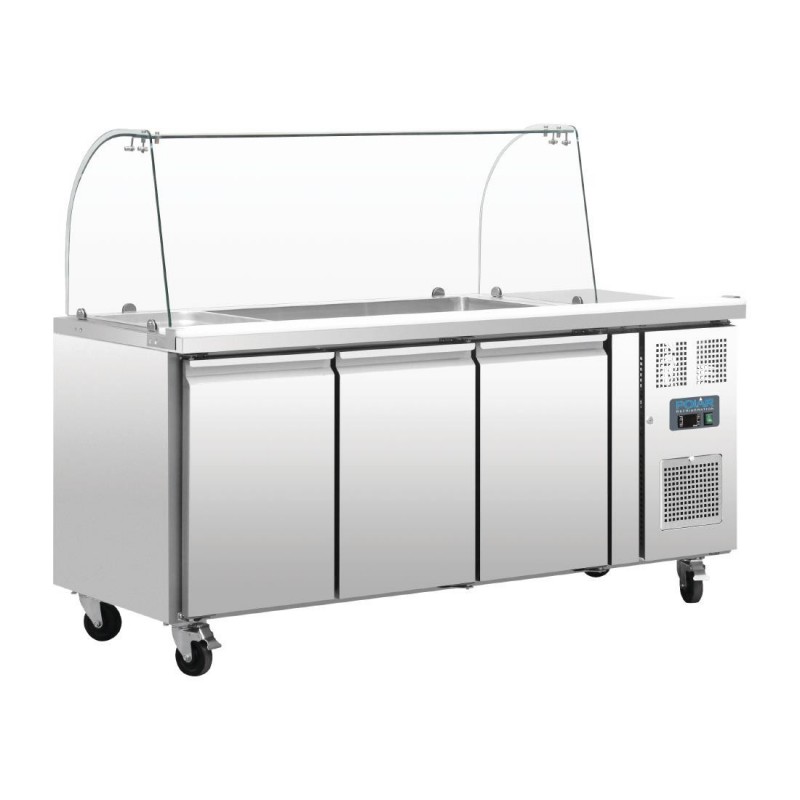 Comptoir de préparation réfrigéré GN avec pare-haleine Polar Série U 3 portes CT394 Polar Comptoir de préparation réfrigéré GN avec pare-haleine Polar Série U 3 portes CT394 Polar