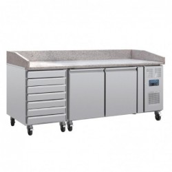 Comptoir à pizza 2 portes avec dessus granit et 7 tiroirs à pâtons Polar Série U CT423 Polar
