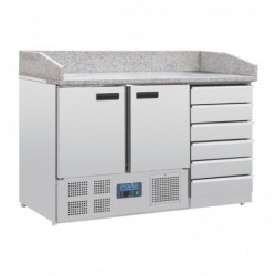 Comptoir à pizza 2 portes avec dessus granit et 6 tiroirs à pâtons Polar Série G CT425 Polar