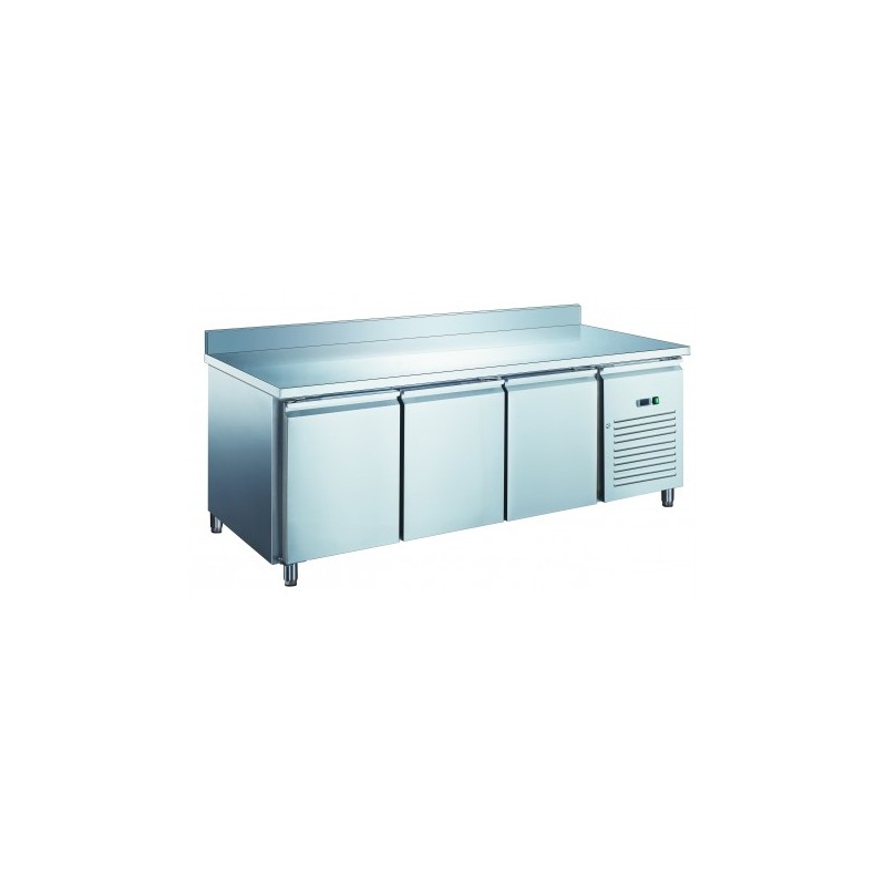 TABLE RÉFRIGÉRÉE INOX - PROF 800 MM - 600 X 400 MM - 3 PORTES - AVEC DOSSERET PA3201X FURNOTEL