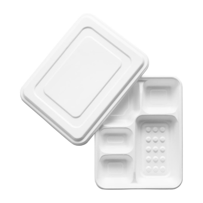 Plateaux repas 5 compartiments en bagasse avec couvercle Vegware (lot de 200) CU546 Vegware Plateaux repas 5 compartiments en bagasse avec couvercle Vegware (lot de 200) CU546 Vegware
