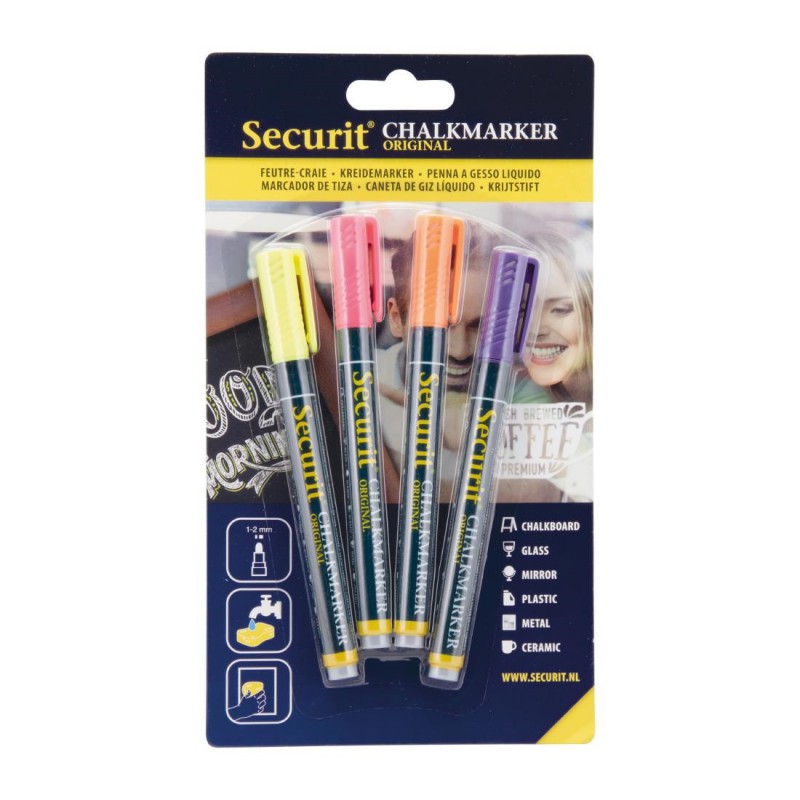 Marqueurs craie liquide Securit pointe 1-2mm couleurs tropicales (lot de 4) CU770 Securit Marqueurs craie liquide Securit pointe 1-2mm couleurs tropicales (lot de 4) CU770 Securit