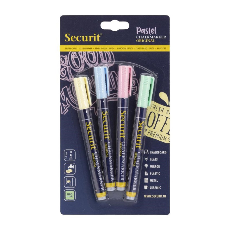 Marqueurs craie liquide Securit pointe 1-2mm couleurs pastel (lot de 4) CU771 Securit Marqueurs craie liquide Securit pointe 1-2mm couleurs pastel (lot de 4) CU771 Securit