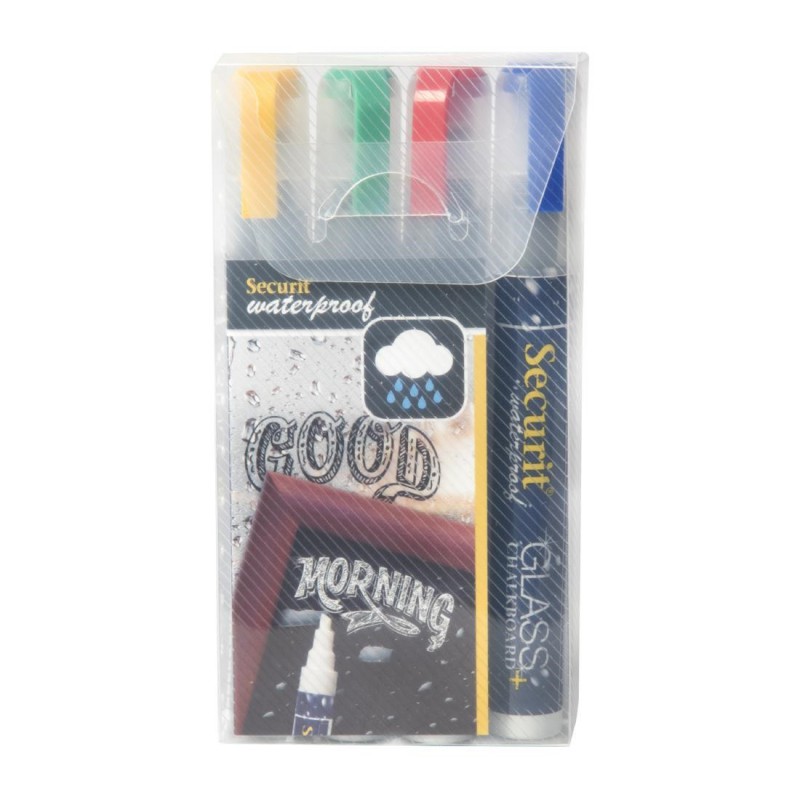 Marqueurs craie waterproof Securit (verre+ ardoise) pointe 2-6mm rouge