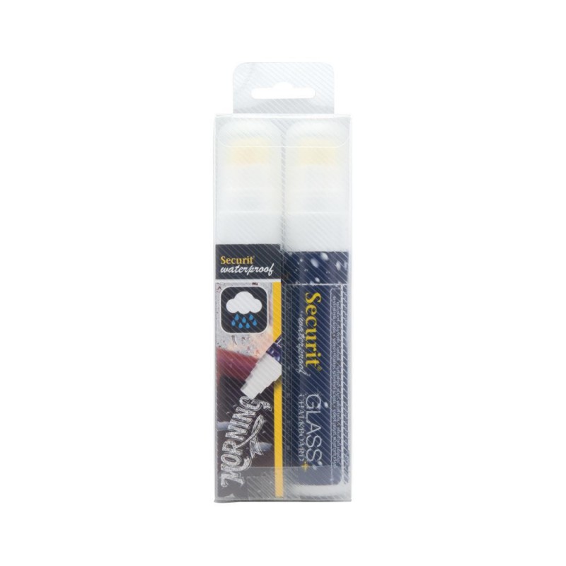 Marqueurs craie waterproof Securit (verre+ ardoise) pointe 7-15mm blancs (lot de 2) CU924 Securit