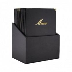 Boîte avec 20 protège-menus simili cuir A4x4 Securit Classic noirs CU929 Securit