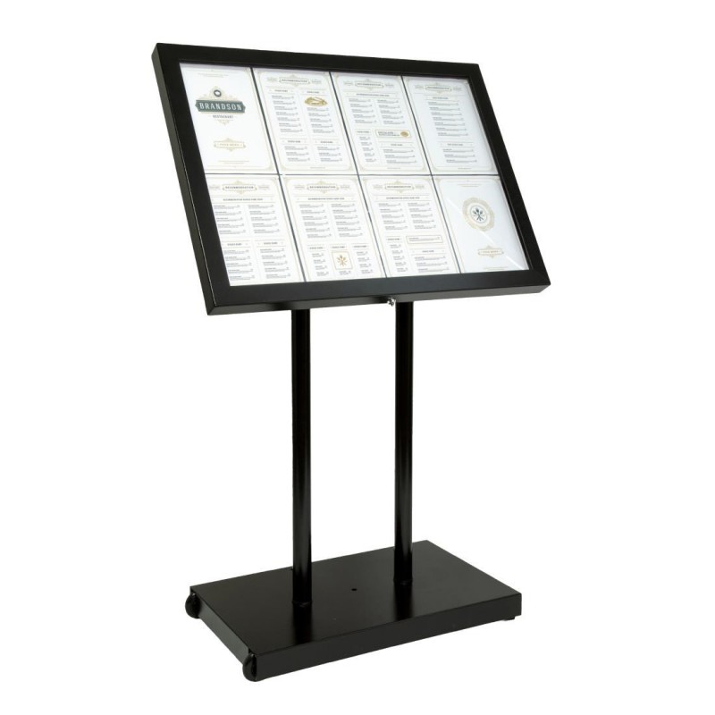 Porte-menu mural à LED blanches en acier noir Securit 8xA4 CU934 Securit