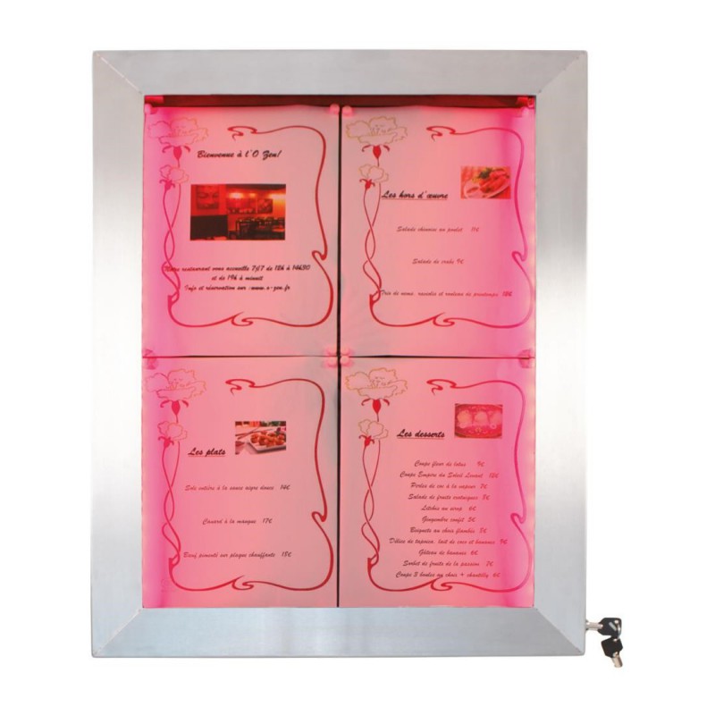 Porte-menu mural à LED couleurs en inox Securit 4xA4 CU937 Securit Porte-menu mural à LED couleurs en inox Securit 4xA4 CU937 Securit