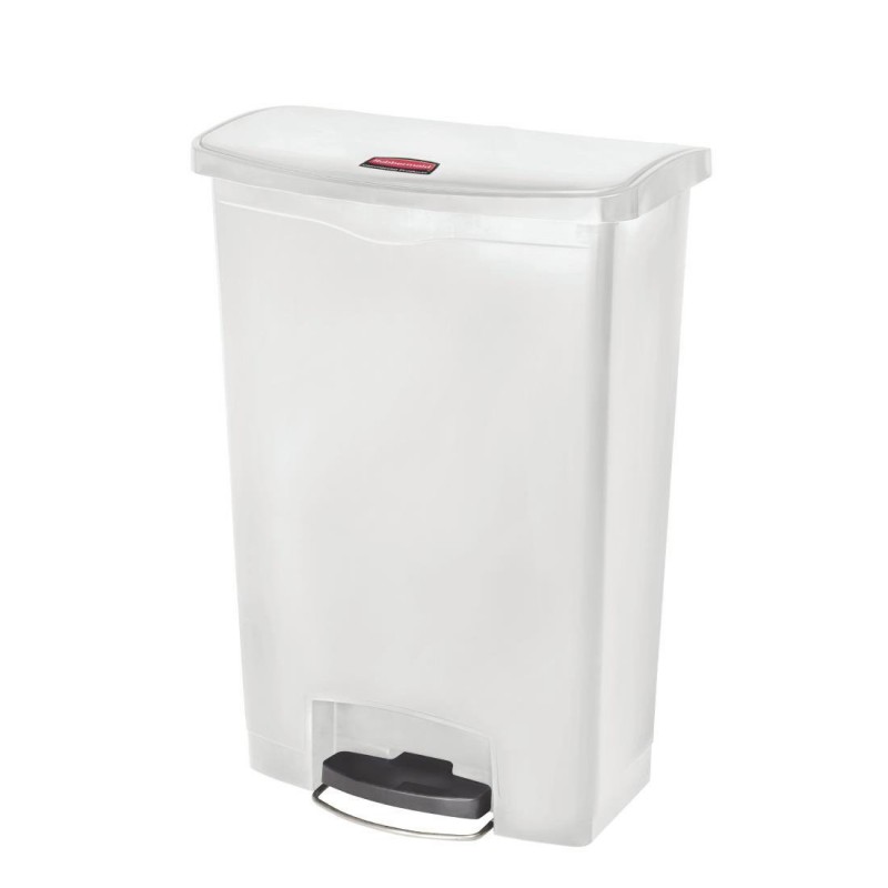 Poubelle à pédale frontale large Slim Jim Step-On Rubbermaid blanche 90L CW594 Rubbermaid