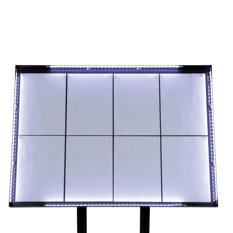 Porte-menu à LED blanches en acier noir Securit 8xA4 avec poteau et socle CX074 Securit