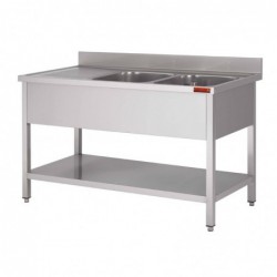 Plonge avec dosseret et sous-tablette 2 bacs à gauche et 1 égouttoir à droite Gastro M 1600x700x850mm CX518 Gastro M