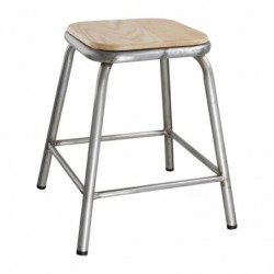 Tabouret bas en acier galvanisé avec assise en bois Bolero Cantina (lot de 4) DE478 Bolero