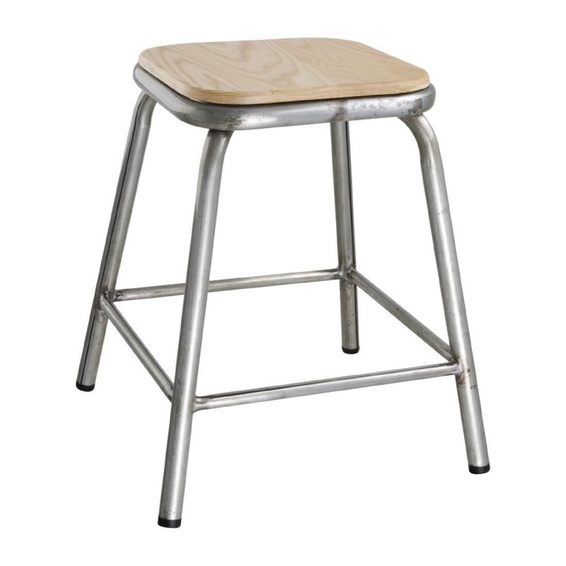 Tabouret bas en acier galvanisé avec assise en bois Bolero Cantina (lot de 4) DE478 Bolero Tabouret bas en acier galvanisé avec assise en bois Bolero Cantina (lot de 4) DE478 Bolero