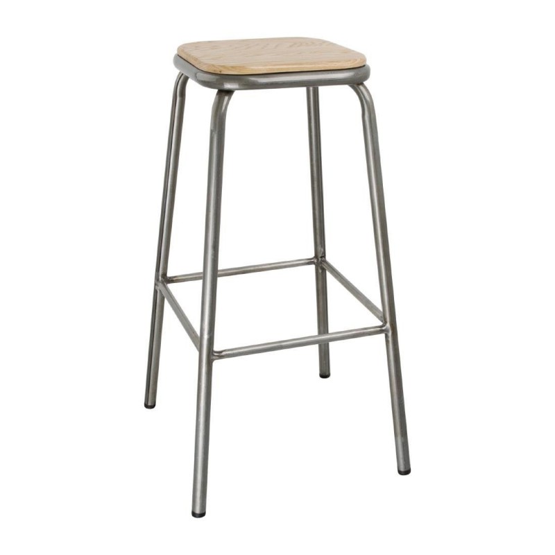 Tabouret haut en acier galvanisé avec assise en bois Bolero Cantina (lot de 4) DE479 Bolero Tabouret haut en acier galvanisé avec assise en bois Bolero Cantina (lot de 4) DE479 Bolero