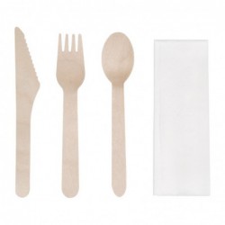 Sachets repas couverts en bois avec serviette Fiesta Compostable (lot de 250) DF422 Fiesta