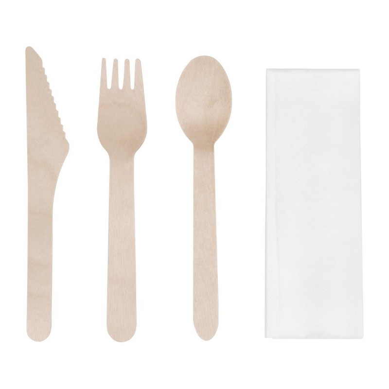Sachets repas couverts en bois avec serviette Fiesta Compostable (lot de 250) DF422 Fiesta Sachets repas couverts en bois avec serviette Fiesta Compostable (lot de 250) DF422 Fiesta