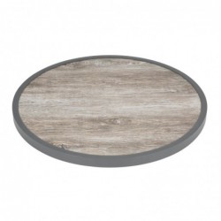 Plateau de table extérieur rond en verre trempé Bolero effet grain de bois bord gris 580mm DL486 Bolero