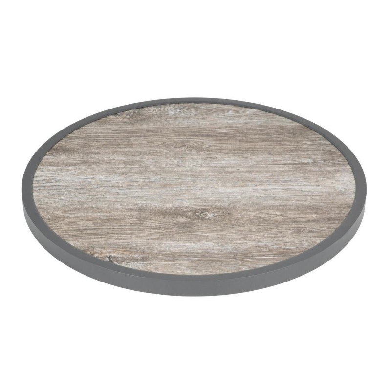 Plateau de table extérieur rond en verre trempé Bolero effet grain de bois bord gris 580mm DL486 Bolero Plateau de table extérieur rond en verre trempé Bolero effet grain de bois bord gris 580mm DL486 Bolero