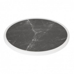 Plateau de table extérieur rond en verre trempé Bolero effet granit foncé bord blanc 580mm DL487 Bolero